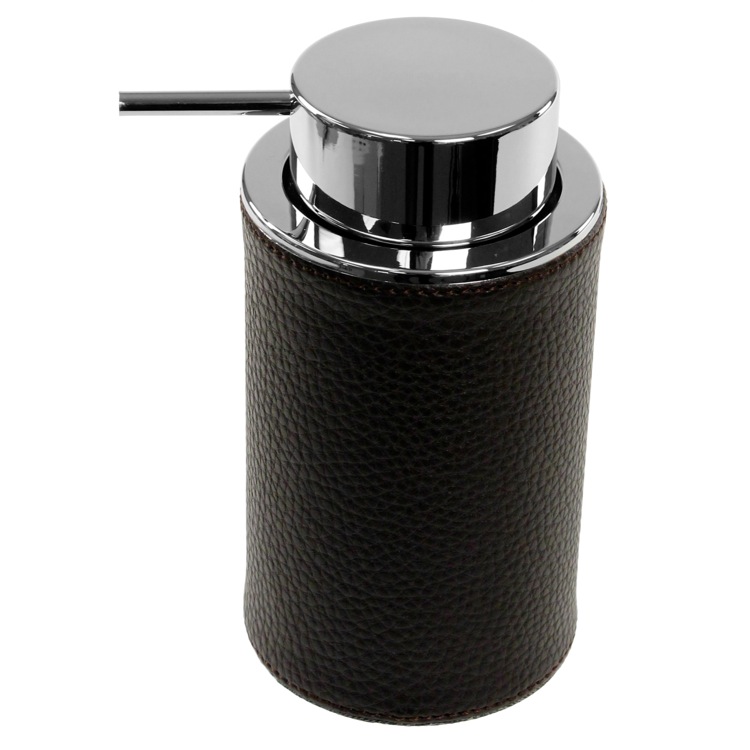 Gedy AC80-19 Round Soap Dispenser Made From Faux Leather In Wenge Finish